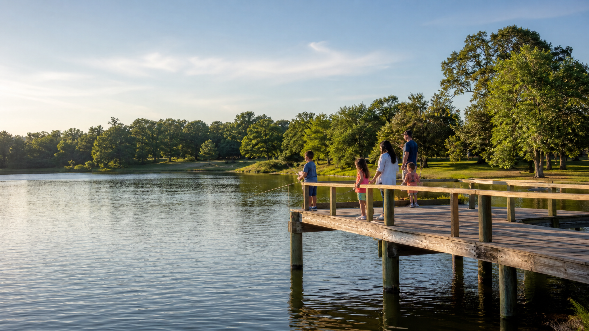 Fishing pier with kids fishing